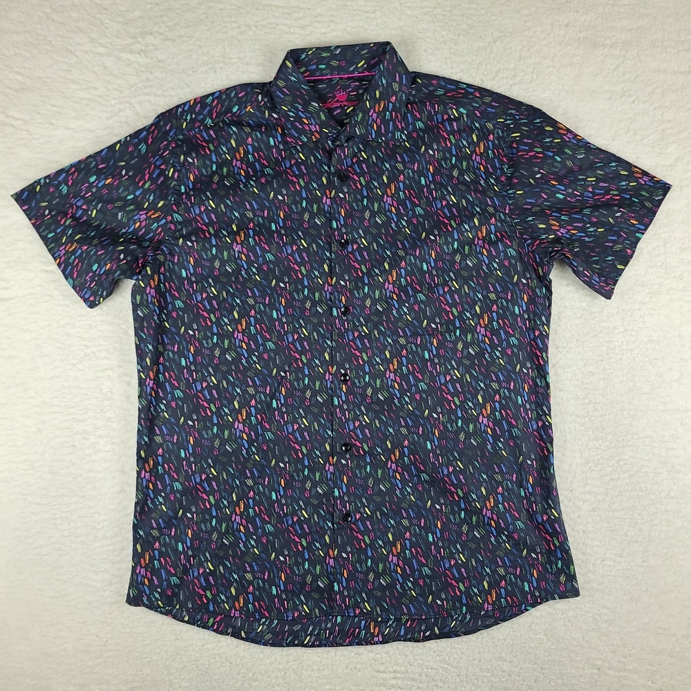 BERTIGO Shirt Mens XL / 5 Black Multi Color Geometric Casual Hawaiian Button Up